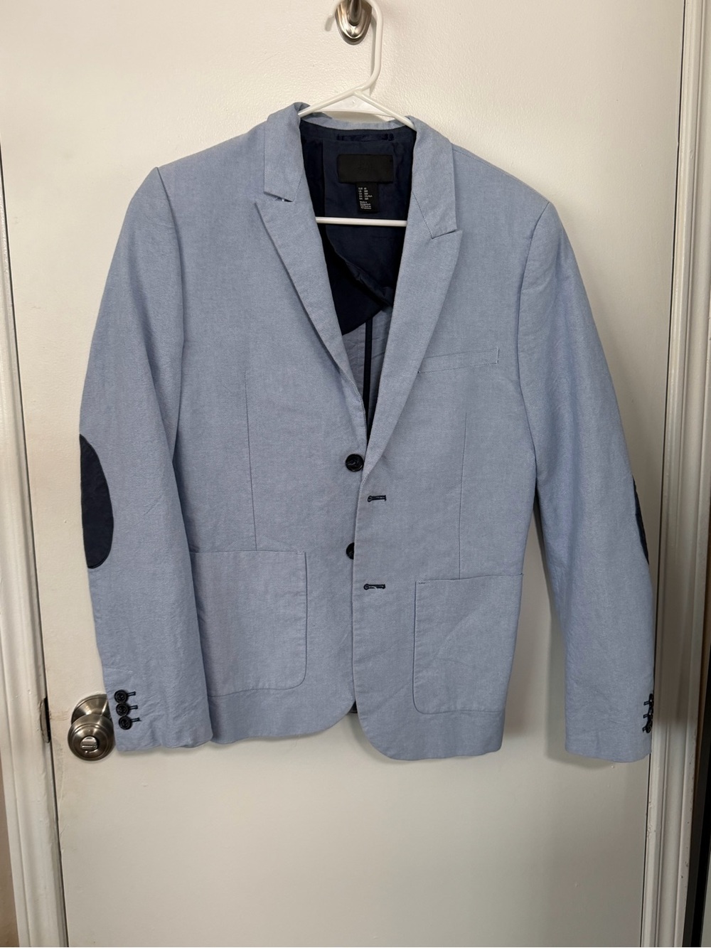 Light Blue Blazer with Navy Elbow Patches - US 38R